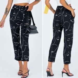 Princess Polly Abstract Faces Print Black Pants